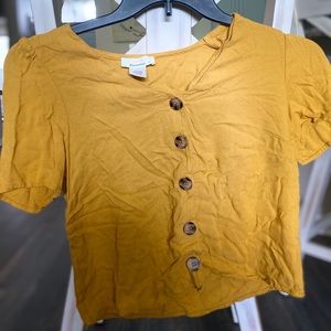 Mustard Yellow Crop Top Button Up